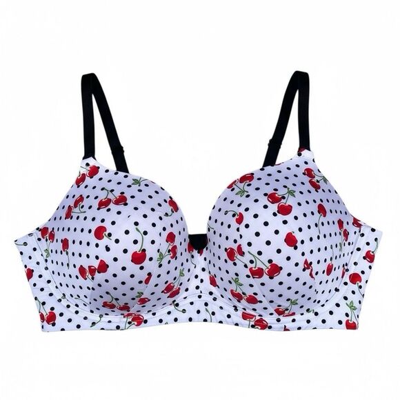 Torrid Curve Dream Wire-Free Push-Up Bra Sz44DD Novelty Polka Dot Cherry Print - Picture 1 of 13